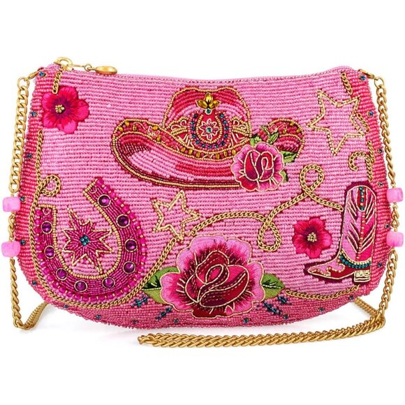 Western-inspired Rodeo Drive Crossbody Handbag with Beaded Details and Convertib